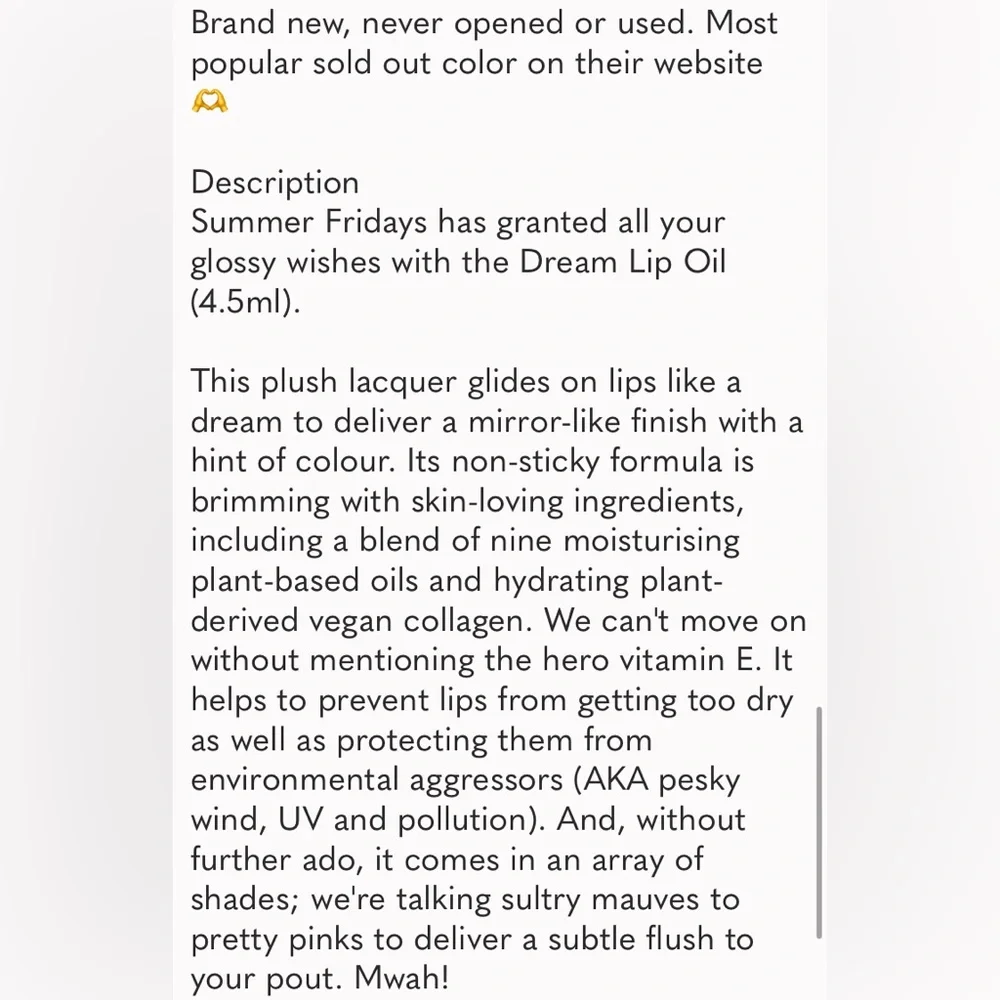 Summer‎ Fridays Dream Lip Oil for Moisturizing Sheer Coverage in Soft Mauve, NIB